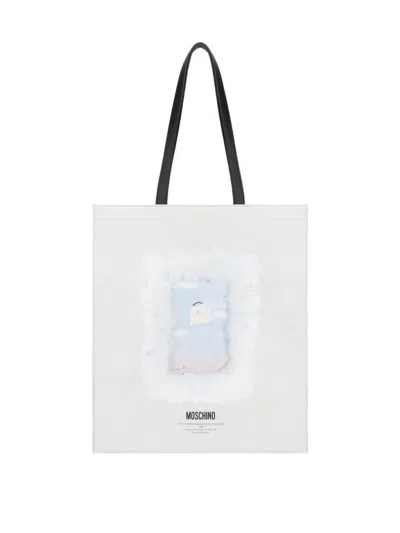 Moschino Shopper In Nappa With Print In White