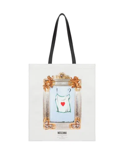 Moschino Shopper In Nappa With Print In White