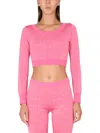 Moschino Cropped Pullover With Allover Logo Pattern In Pink