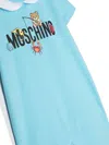 MOSCHINO SHORT LIGHT BLUE PLAYSUIT WITH LOGO AND TEDDY BEAR WITH FISH