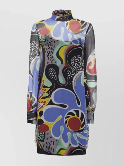 Moschino Short Silk Chiffon Dress With Abstract Print In Multi