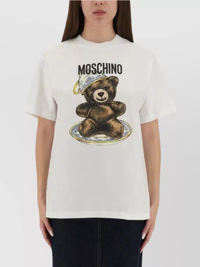 MOSCHINO SHORT SLEEVE CREW NECK GRAPHIC PRINT TOP