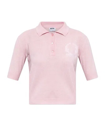Moschino Short Sleeve Knit Polo Shirt In Multi