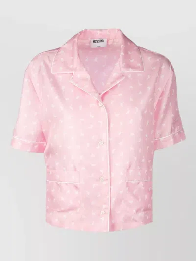 Moschino Short Sleeve Shirt Notch Collar Contrast Piping In Pink