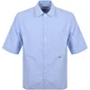Moschino Short Sleeve Striped Poplin Shirt Blue In Blue