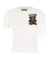 Moschino Cotton Sweater Ribbed Cuffs Hem Teddy Bear Motif In White