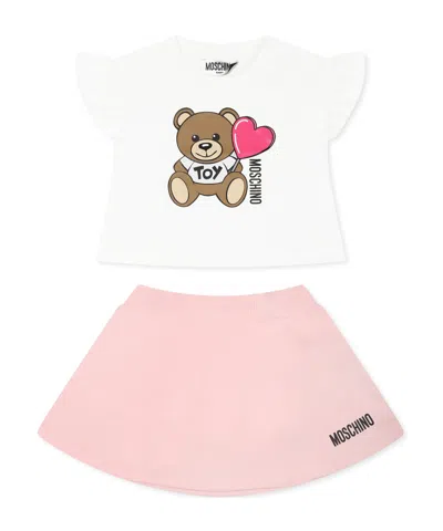 Moschino Babies' Short Sleeve T-shirt And Skirt Set In White