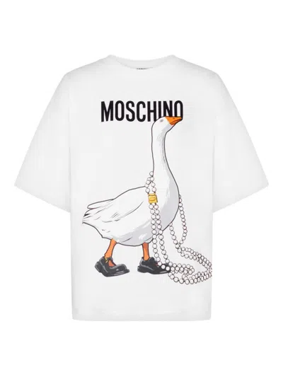 Moschino Short-sleeved Graphic Top With Goose Motif In White
