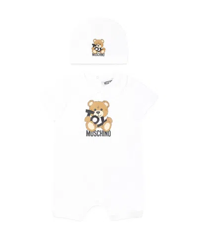 Moschino Short-sleeved Jumpsuit And Hat Set In White