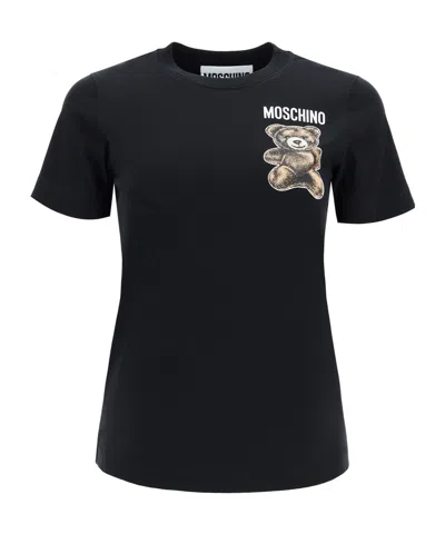 Moschino Short-sleeved Knitted T-shirt In Black