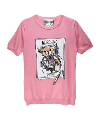 Moschino Short-sleeved Knitted T-shirt In Pink