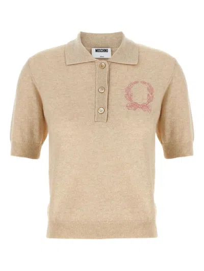 Moschino Short-sleeved Polo Sweater In Brown
