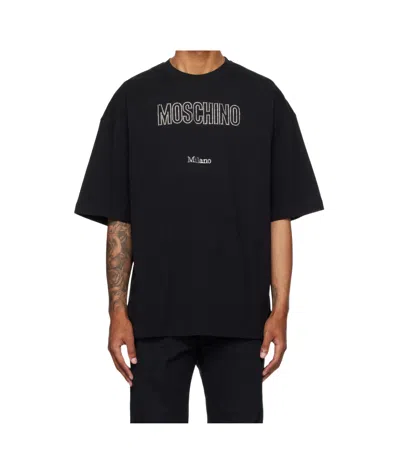 Moschino Crystal Logo Crew Neck T-shirt With Short Sleeves In Black
