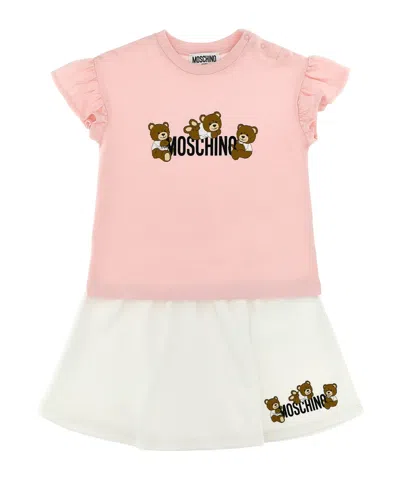 Moschino Kids' Short-sleeved T-shirt And Skirt Two-pack In Pink