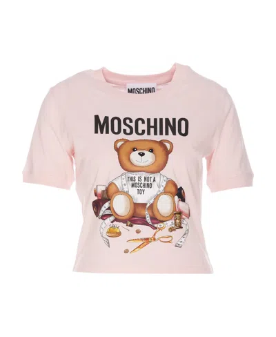 Moschino Teddy Bear Logo Printed Crewneck T In Pink