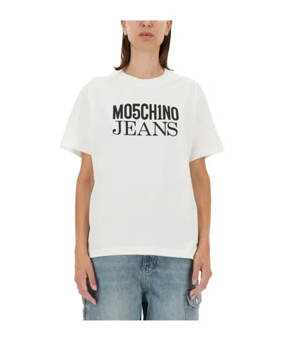 Moschino Ribbed Crew-neck Cotton T-shirt With Short Sleeves In White