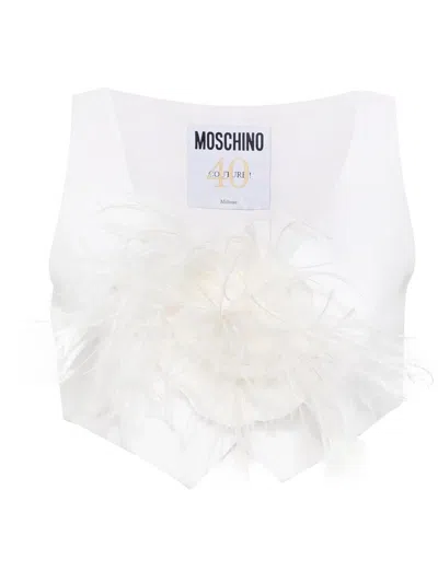Moschino Floral-brooch Cropped Waistcoat In White