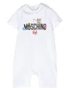 MOSCHINO SHORT WHITE PLAYSUIT WITH LOGO AND TEDDY BEAR WITH FISH