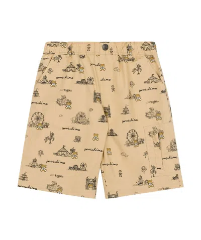 Moschino Kids' Shorts With Illustration Print In Beige