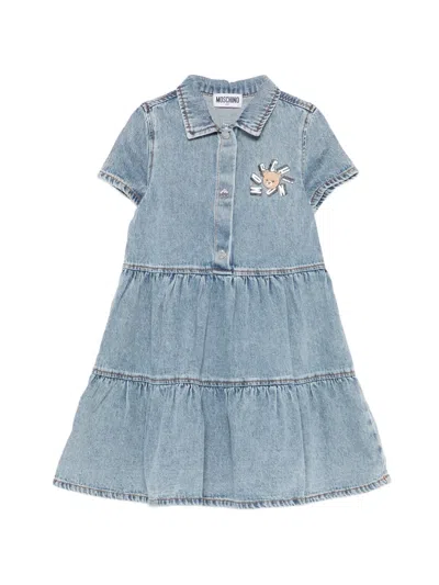Moschino Kids' Short-sleeve Denim Dress In Blue