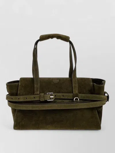Moschino Shoulder Bag Adjustable Strap Suede Finish Handles In Green
