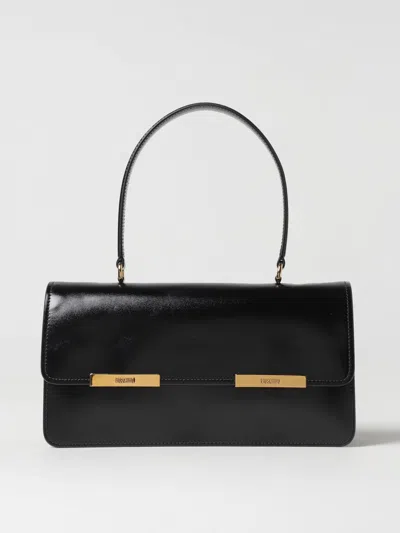 Moschino Metal Plaque Leather Shoulder Bag In Black
