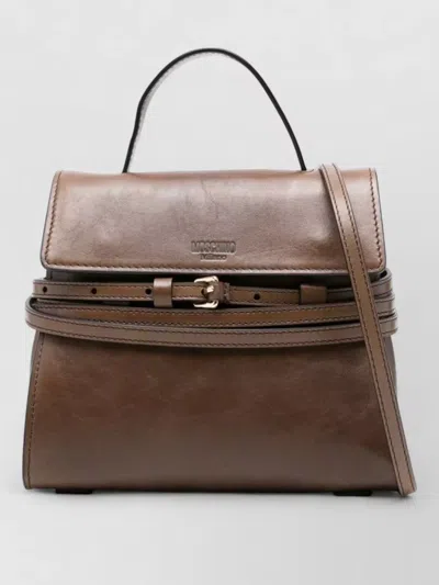Moschino Shoulder Bag Top Handle Adjustable Strap Buckle In Brown