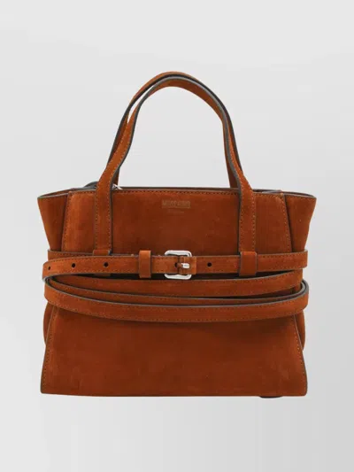 Moschino Shoulder Bag With Adjustable Strap And Buckle In Brown