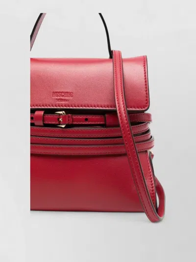 Moschino Shoulder Clutch Bag Smooth Leather Strap In Red