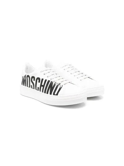 Moschino Kids' Side Logo-print Sneakers In White