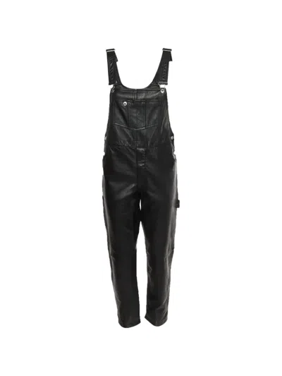Pre-owned Moschino Side-buttoned Leather-effect Overalls In Black