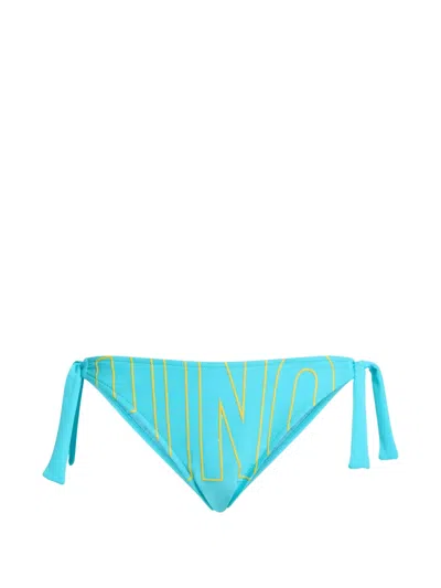 Moschino Side-tie Logo-embroidered Bikini Bottoms In Blue