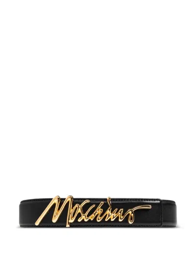 Moschino Signature Leather Belt In Black