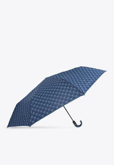 Moschino Monogram-print Crook-handle Umbrella In Navy