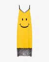 Moschino Smiley Graphic Lace-trimmed Midi Dress In Yellow