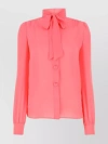 MOSCHINO SILK BLOUSE WITH SHOULDER GATHERINGS AND BOW COLLAR
