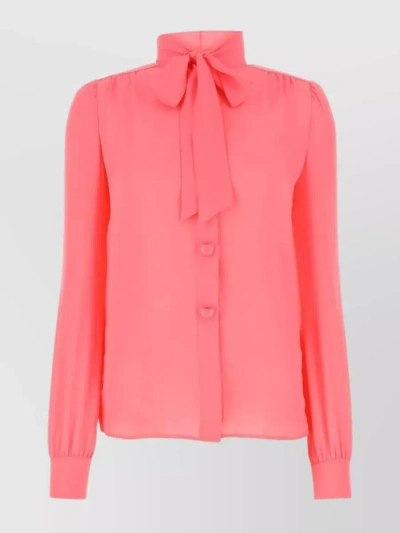 MOSCHINO SILK BLOUSE WITH SHOULDER GATHERINGS AND BOW COLLAR