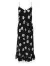 Moschino All-over Daisy Print Silk Twill Midi Dress In Black