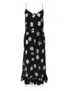 Moschino All-over Daisy Print Silk Twill Midi Dress In Black