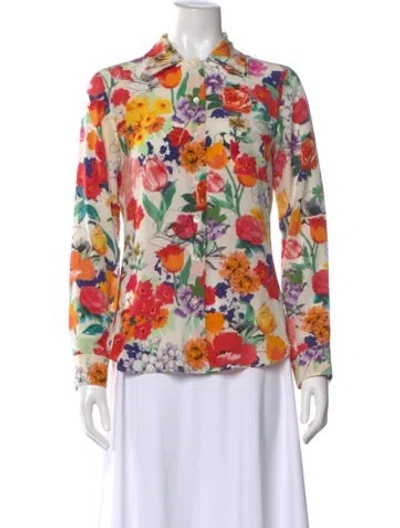Pre-owned Moschino Silk Floral Print Blouse In Multi