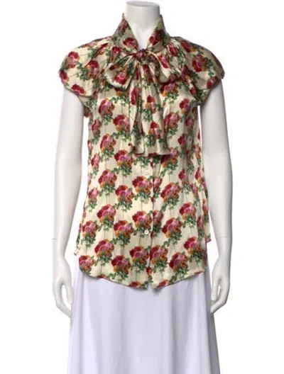 Pre-owned Moschino Silk Floral Print Blouse In Neutral