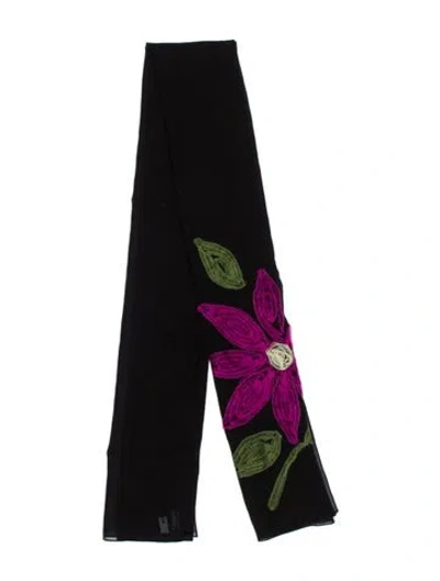 Pre-owned Moschino Silk Floral Print Scarf In Black