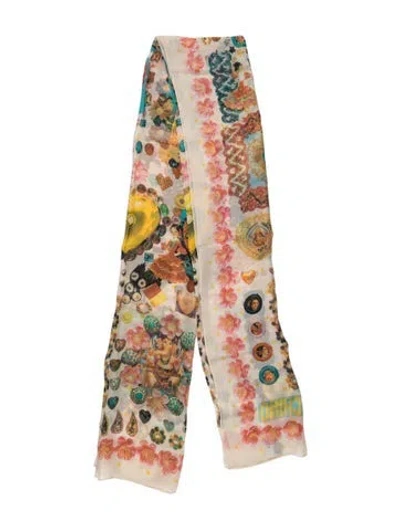 Pre-owned Moschino Silk Floral Print Scarf In Neutrals