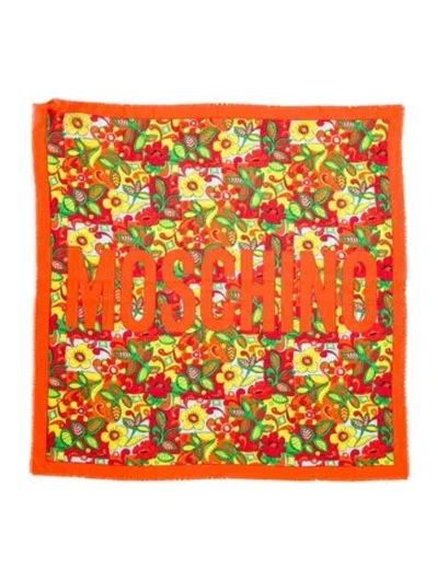 Pre-owned Moschino Silk Floral Print Scarf W/ Tags In Orange