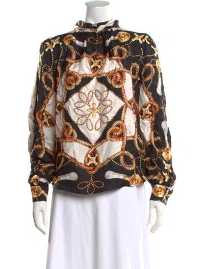 Pre-owned Moschino Silk Graphic Print Blouse In Multicolor