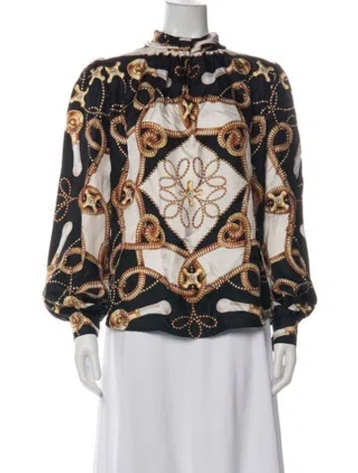 Pre-owned Moschino Silk Graphic Print Blouse W/ Tags In Green