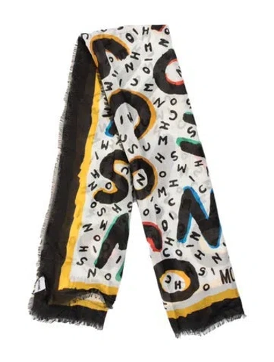 Pre-owned Moschino Silk Graphic Print Scarf In Black