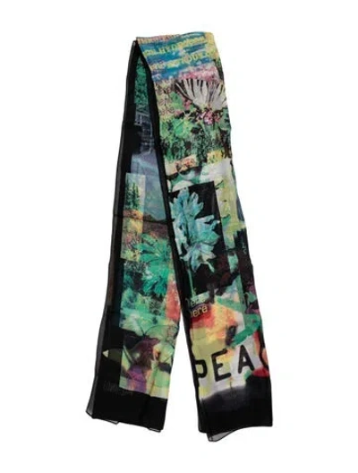Pre-owned Moschino Silk Graphic Print Scarf In Black/blue