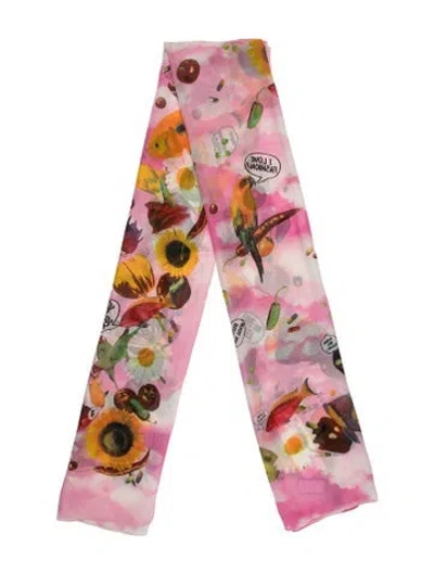 Pre-owned Moschino Silk Graphic Print Scarf In Pink