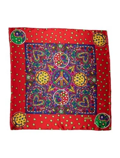 Pre-owned Moschino Silk Graphic Print Scarf In Red